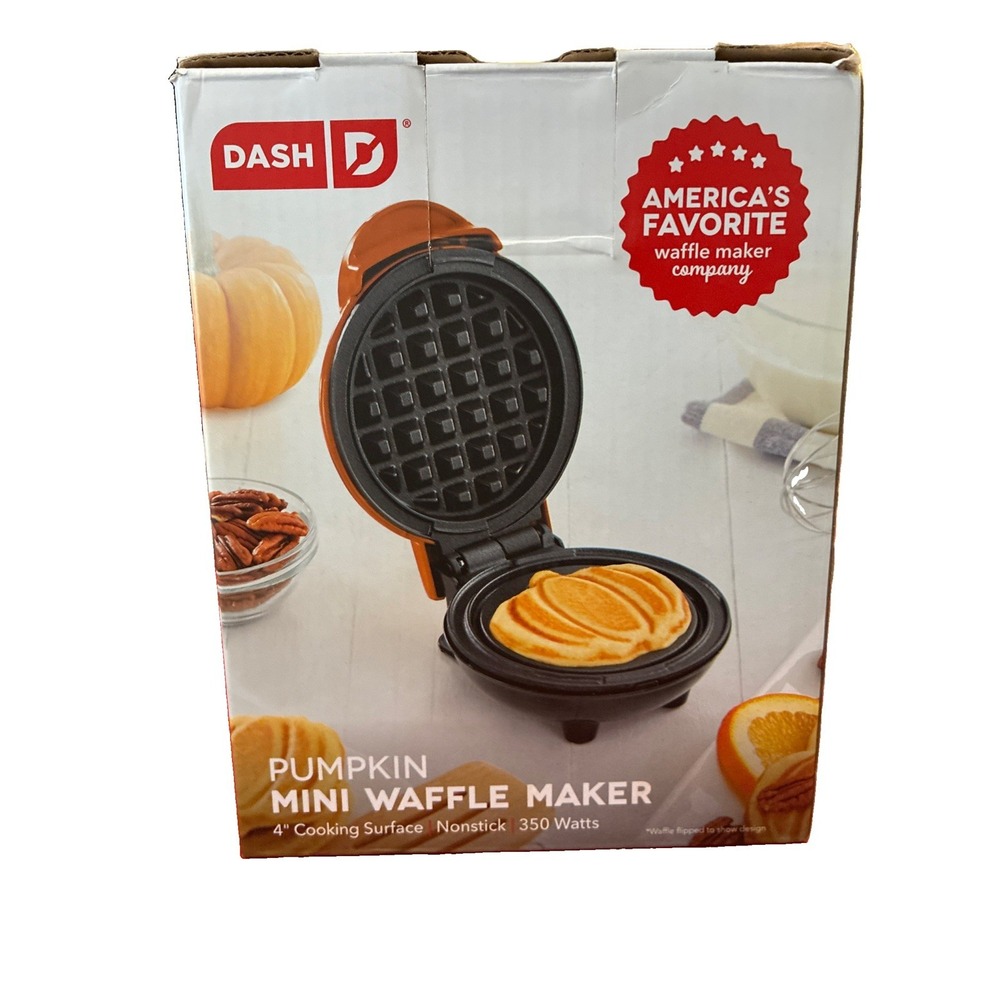 Dash Pumpkin Mini Waffle Maker 4" Cooking Surface Non-Stick